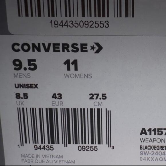 Converse Weapon Low Black Vintage White Sneakers Mens Size 9.5 A11572C - Picture 12 of 12